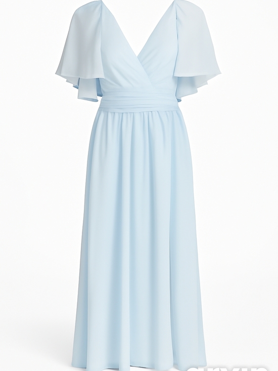 n/a Dresses & Skirts - Elegant Light Blue V-Neck Flutter Sleeve Maxi Dress